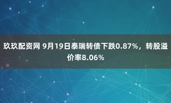 玖玖配资网 9月19日泰瑞转债下跌0.87%，转股溢价率8.06%